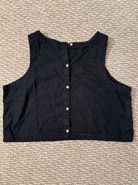 Reversible Black Button-Back Sleeveless Crop Top - Linen - Women's Large
